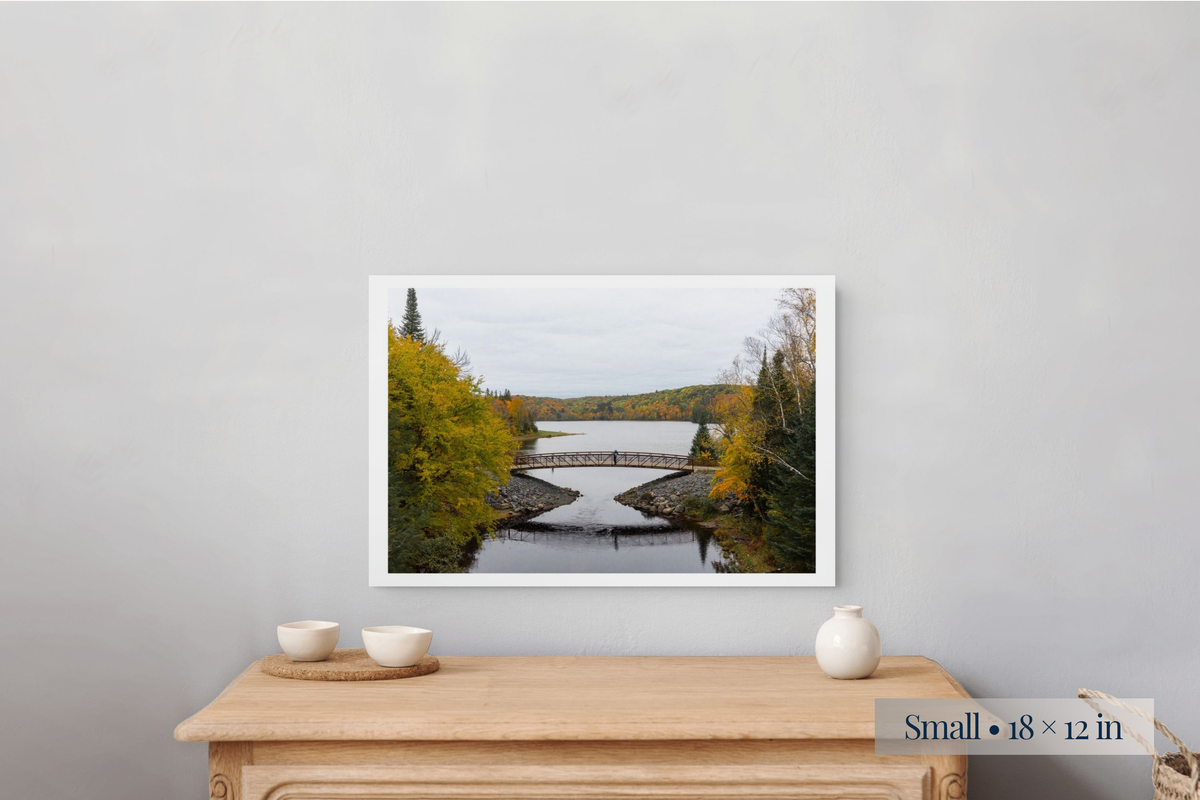 Small: A Season Between Generations shown as a Small 18 × 12-inch print above a nightstand.