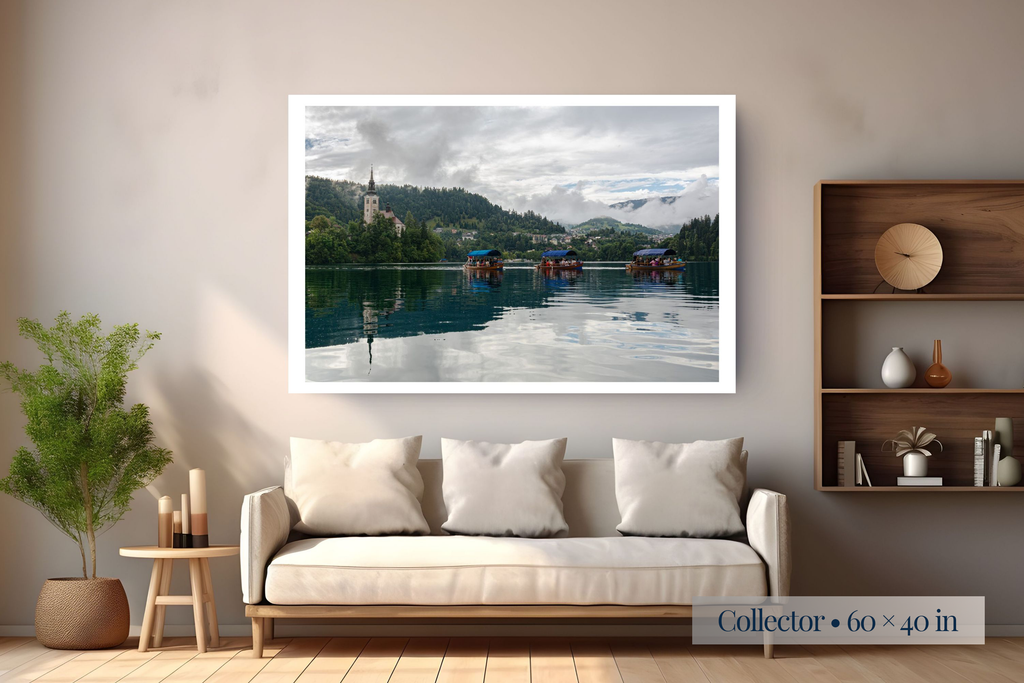 Collector: As If for the First Time shown as a Collector 60 × 40-inch print above a sofa.